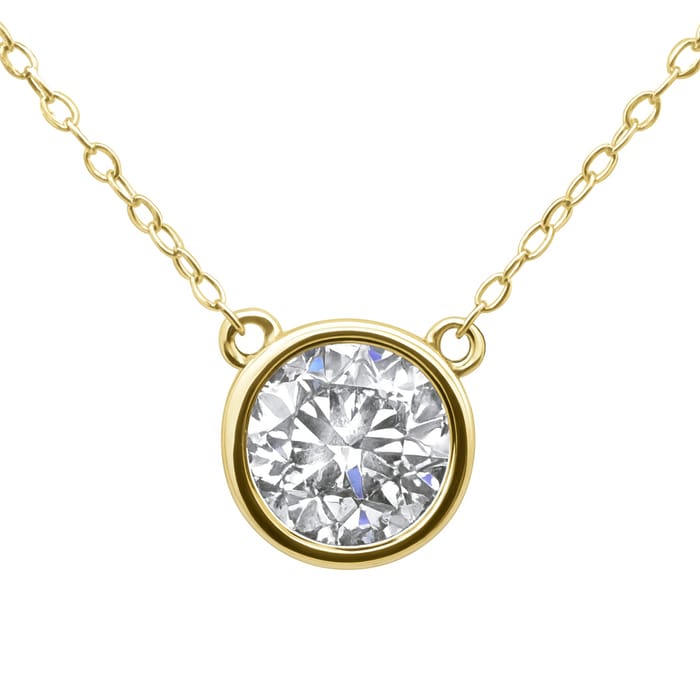 SPECIAL! 1.01ct G SI 14K Yellow Gold Round Diamond Bezel Pendant 18" Long