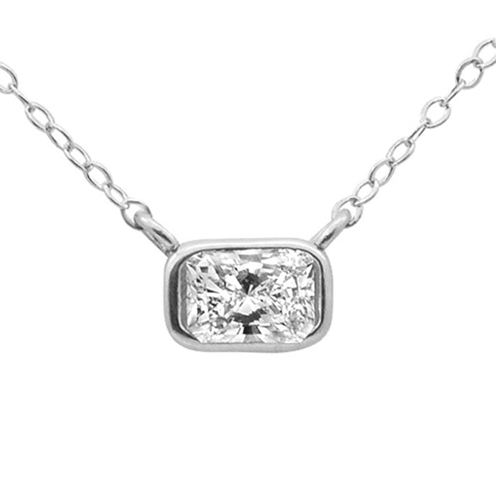 SPECIAL! .31ct G SI 14K White Gold Bezel Set Radiant Cut Diamond Pendant 18" Long