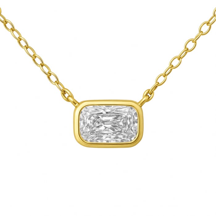 SPECIAL! .31ct G SI 14K Yellow Gold Bezel Set Radiant Cut Diamond Solitaire Pendant Necklace 18" Long