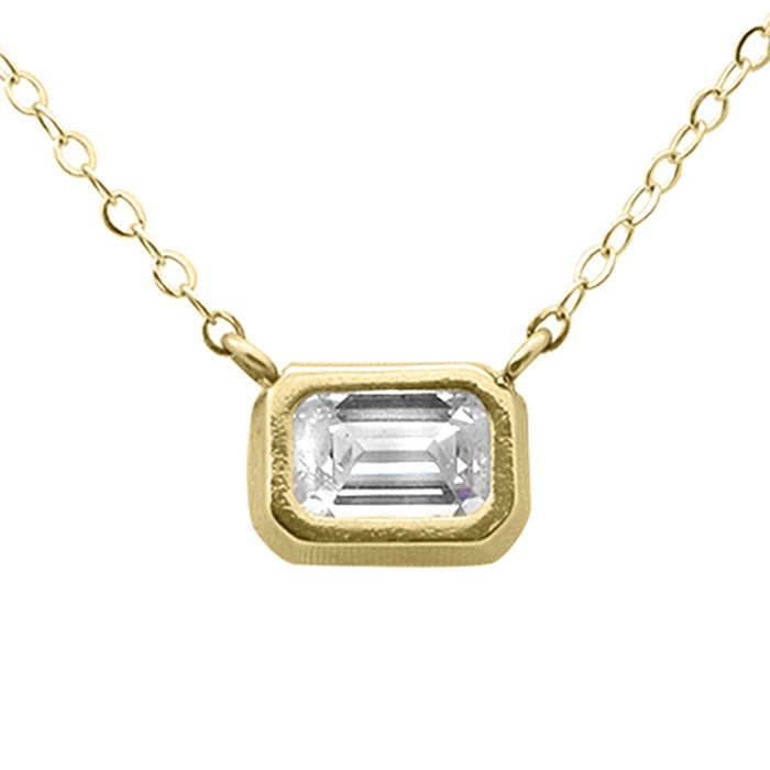 SPECIAL! .50ct G SI 14K Yellow Gold Diamond Bezel Emerald Cut Pendant 18" Long