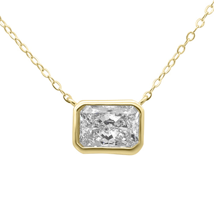 SPECIAL! 1.00ct G SI 14K Yellow Gold Bezel Set Radiant Cut Diamond Pendant 18" Long