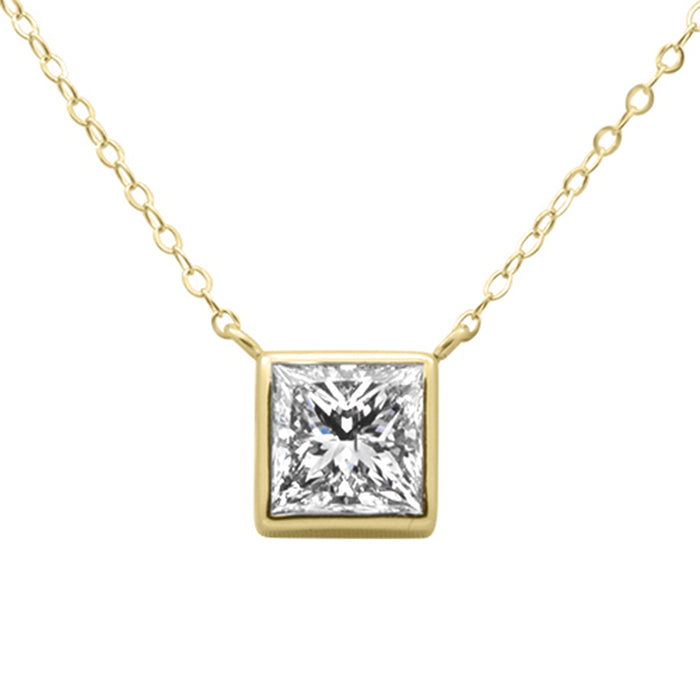SPECIAL! 1.04ct G SI 14K Yellow Gold Princess Cut Diamond Pendant 18" Long