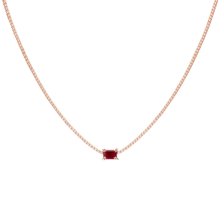 SPECIAL! 2.50ct G SI 14K Rose Gold Diamond & Ruby Gemstone Tennis Necklace Pendant 16" Long