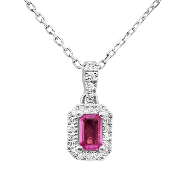 SPECIAL! .46ct G SI 14K White Gold Diamond & Pink Sapphire Gemstone Halo Pendant 18" Long