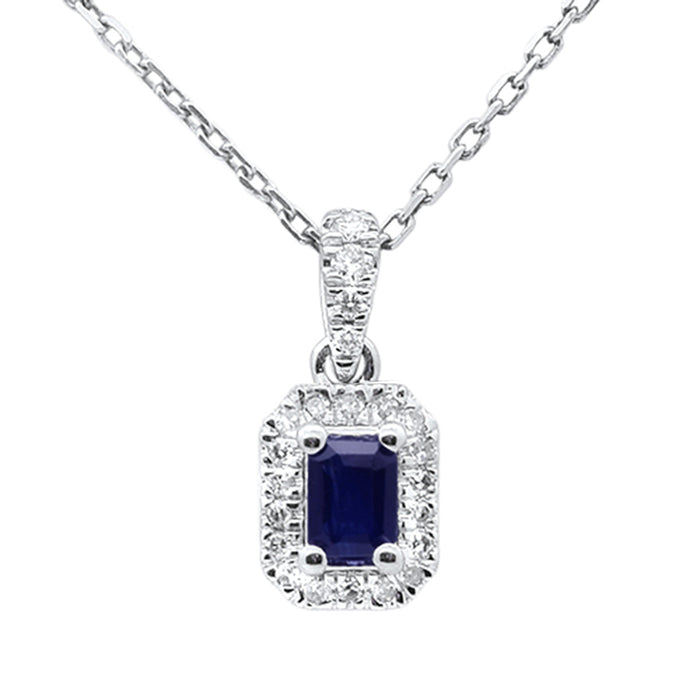 SPECIAL! .35ct G SI 14K White Gold Diamond & Blue Sapphire Gemstone Halo Pendant 18" Long