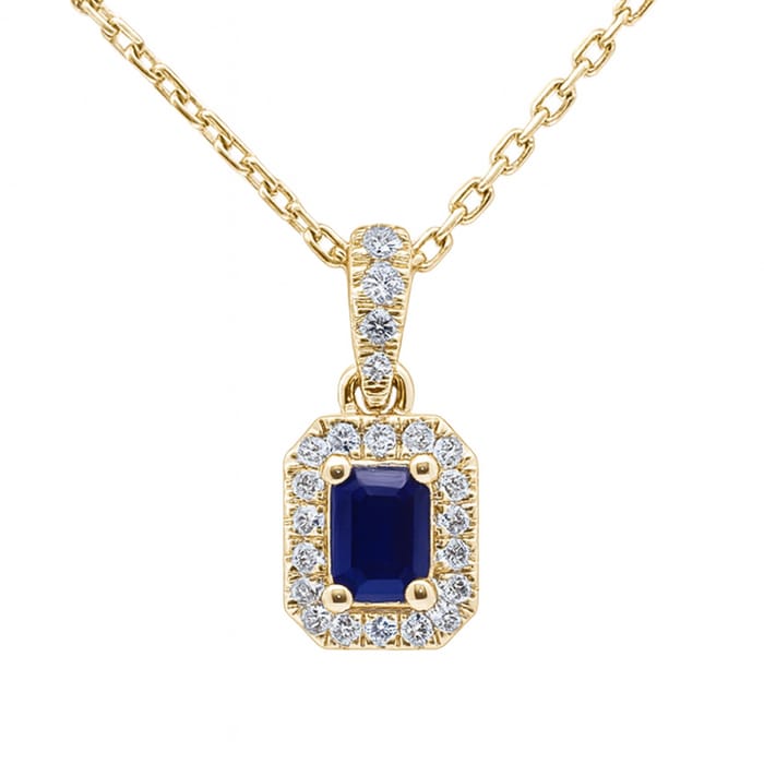 SPECIAL! .32ct G SI 14K Yellow Gold Diamond & Blue Sapphire Gemstone Halo Pendant 18" Long