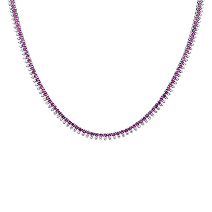SPECIAL! 7.92ct G SI 14K White Gold Diamond & Pink Sapphire Gemstone Pendant Tennis Necklace 16" Long