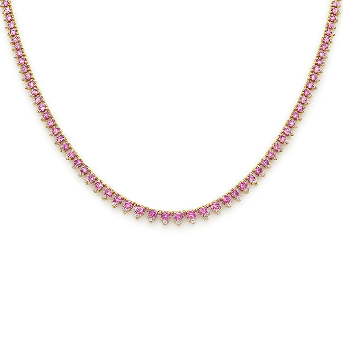 SPECIAL! 9.46ct G SI 14K Yellow Gold Diamond & Pink Sapphire Tennis Necklace 16" Long