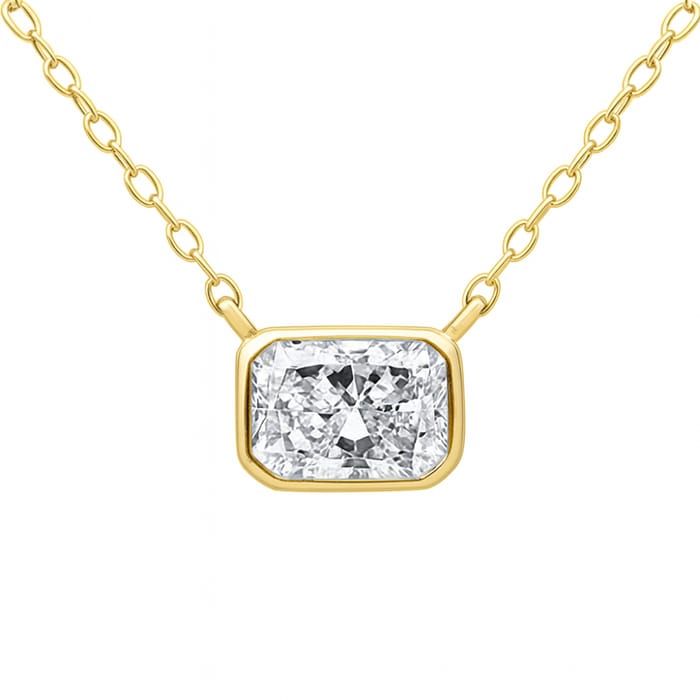 SPECIAL! .52ct G SI 14K Yellow Gold Bezel Set Radiant Diamond Pendant 18" Long