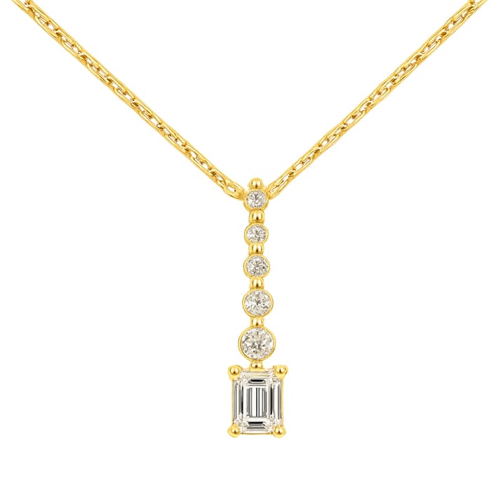 SPECIAL! .31ct G SI 14K Yellow Gold Diamond Radiant Cut Diamond Drop Journey Solitiare Pendant 18" Long