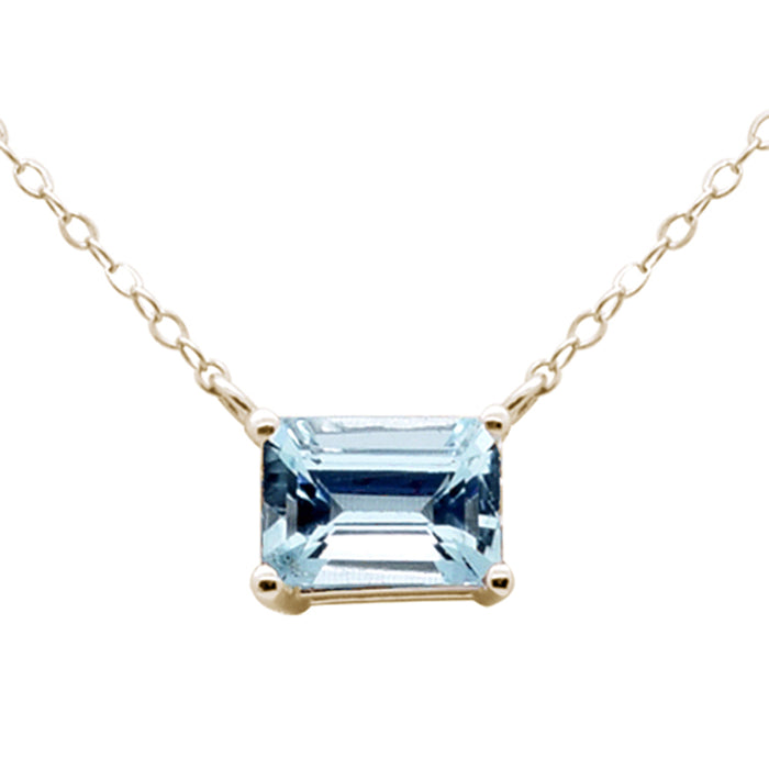 SPECIAL! .76ct G SI 14K Yellow Gold Aquamarine Gemstone Solitaire Pendant Necklace 18" Long