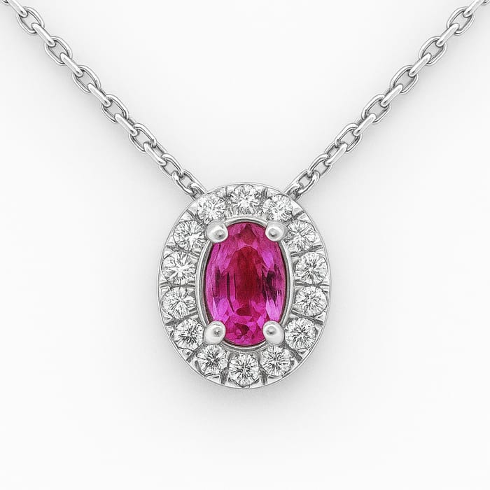 SPECIAL! .79ct G SI 14K White Gold Diamond & Pink Sapphire Pendant Necklace 18" Long Chain