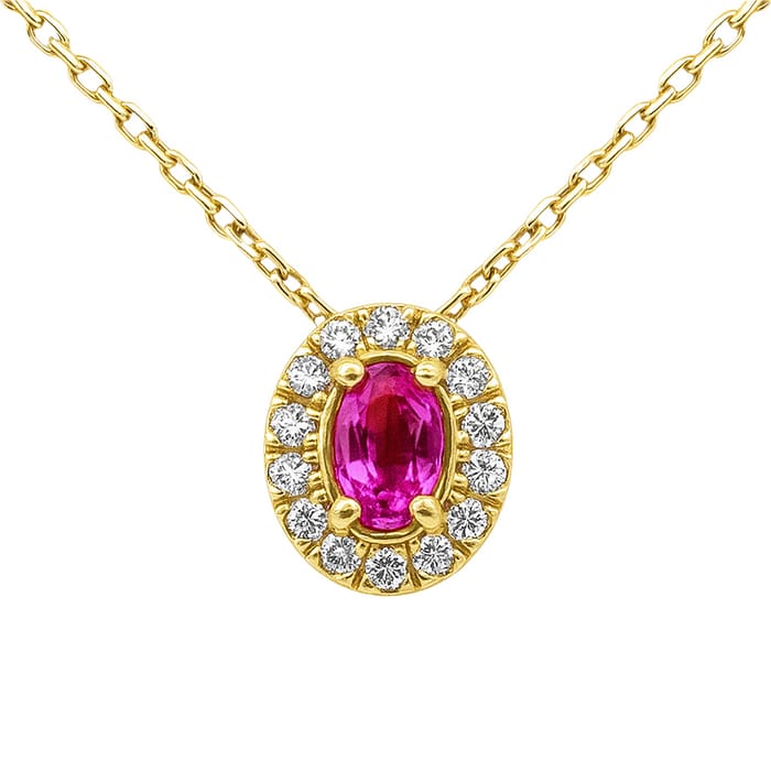 SPECIAL! .72ct G SI 14K Yellow Gold Diamond & Pink Sapphire Gemstone Pendant 18" Long