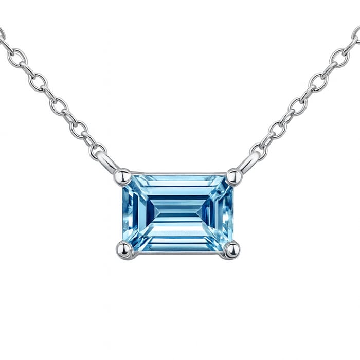 SPECIAL! .84ct G SI 14K White Gold Aquamarine Gemstone Solitaire Pendant Necklace 18" Long
