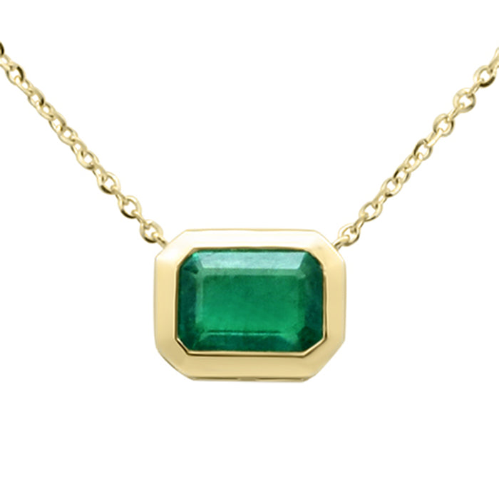 SPECIAL! .95ct G SI 14K Yellow Gold Emerald Gemstone Bezel Set Pendant Necklace 18" Long Chain