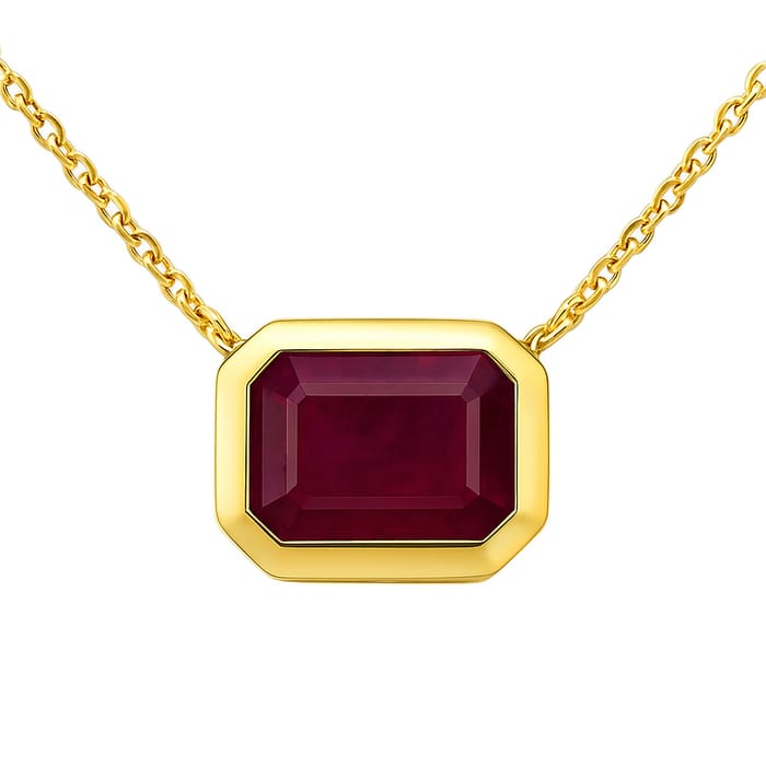 SPECIAL! 1.12ct G SI 14K Yellow Gold Ruby Gemstone Bezel Set Pendant Necklace 18" Long Chain