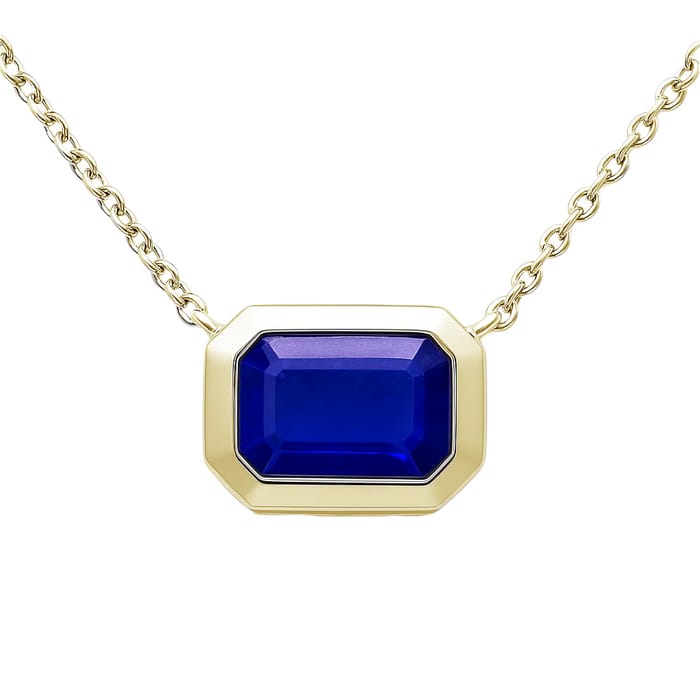 SPECIAL! 1.02ct G SI 14K Yellow Gold Blue Sapphire Gemstone Bezel Set Pendant Necklace 18" Long Chain