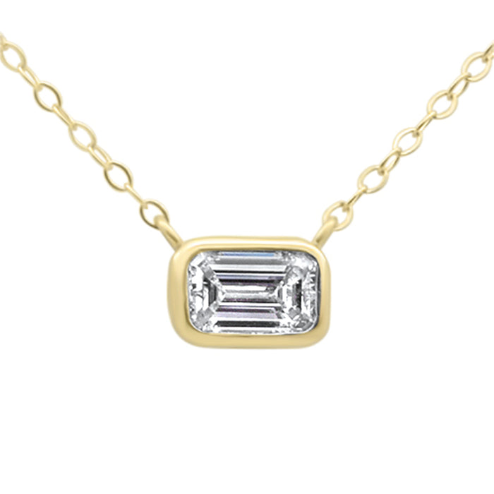 SPECIAL! .30ct G SI 14K Yellow Gold Bezel Set Emerald Cut Diamond Solitaire Pendant Necklace 18" Long