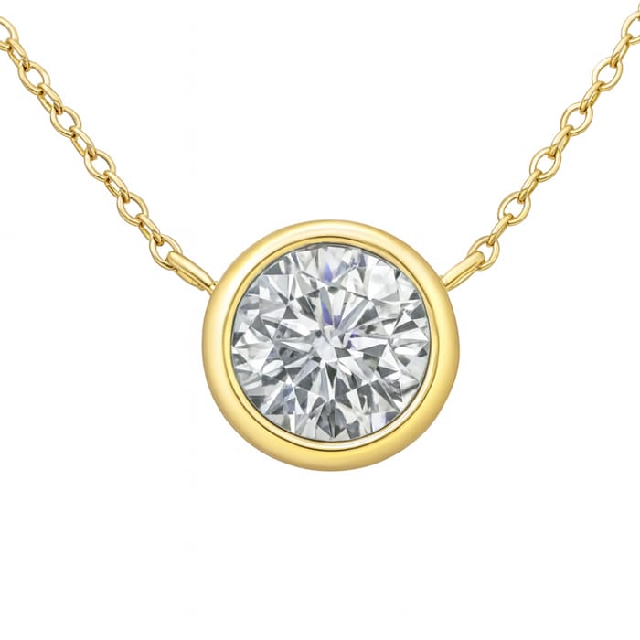 SPECIAL! 1.03ct G SI 14K Yellow Gold Bezel Set Round Diamond Pendant Necklace 18" Long