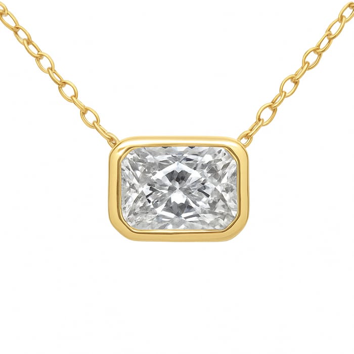 SPECIAL! .71ct G SI 14K Yellow Gold Bezel Set Radiant Cut Diamond Solitaire Pendant Necklace 18" Long