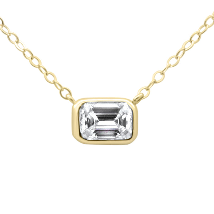 SPECIAL! .32ct G SI 14K Yellow Gold Emerald Cut Diamond Solitaire Pendant Necklace 18" Long