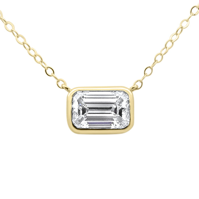 SPECIAL! .71ct G SI 14K Yellow Gold Emerald Cut Diamond Solitaire Pendant Necklace 18" Long