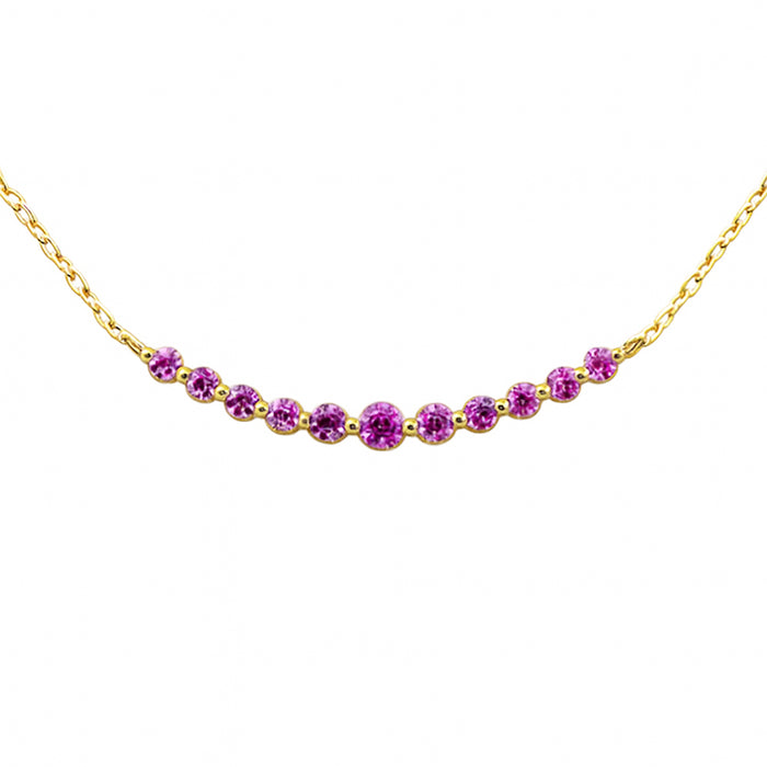.33ct G SI 14K Yellow Gold Pink Sapphire Gemstone Bar Pendant Necklace 18" Long