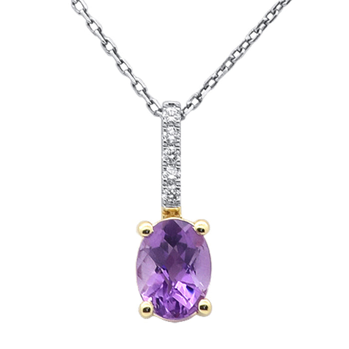 SPECIAL! 1.13ct G SI 14K Yellow Gold Oval Shape Amethyst Gemstone & Diamond Pendant Necklace 18" Long
