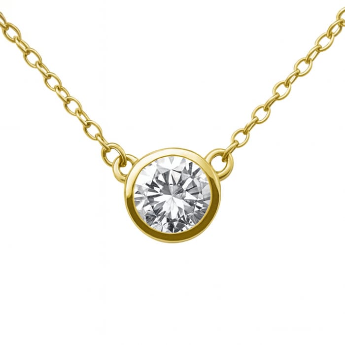SPECIAL! .33ct G SI 14K Yellow Gold Round Diamond Bezel Pendant 18" Long