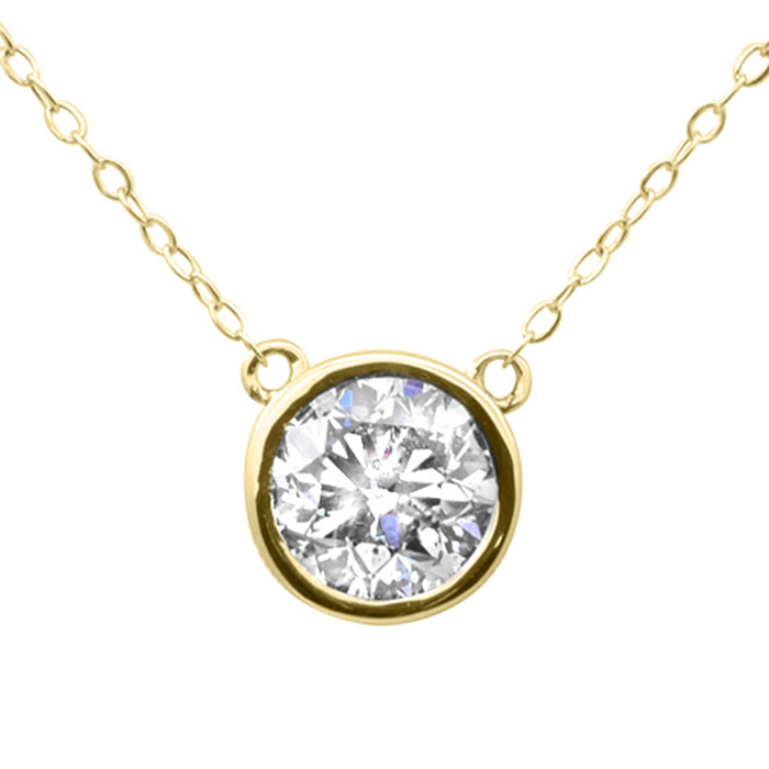 SPECIAL! .90ct G SI 14K Yellow Gold Round Diamond Bezel Pendant 18" Long