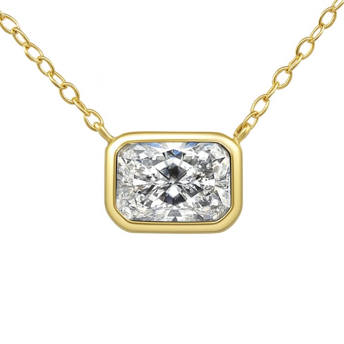 SPECIAL! .70ct G SI 14K Yellow Gold Bezel Set Radiant Cut Diamond Solitaire Pendant Necklace 18" Long