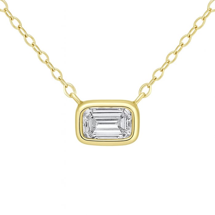 SPECIAL! .32ct G SI 14K Yellow Gold Bezel Set Emerald Cut Diamond Pendant 18" Long