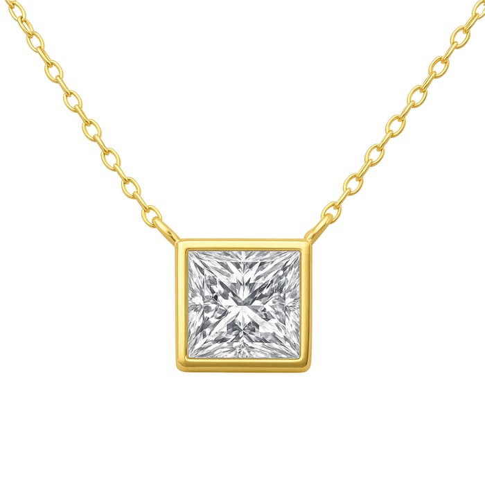 SPECIAL! .60ct G SI 14K Yellow Gold Princess Cut Diamond Pendant 18" Long
