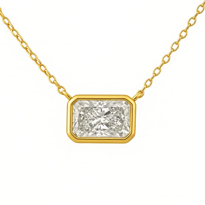 SPECIAL! .80ct G SI 14K Yellow Gold Bezel Set Radiant Cut Diamond Pendant 18" Long