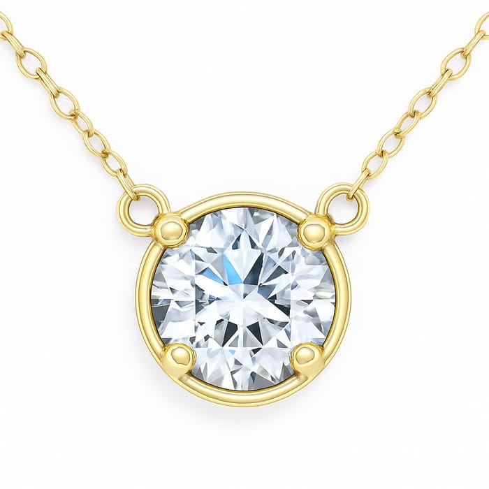 SPECIAL! 1.26ct G SI 14kt Yellow Gold Round Diamond Bezel Pendant Necklace 18"