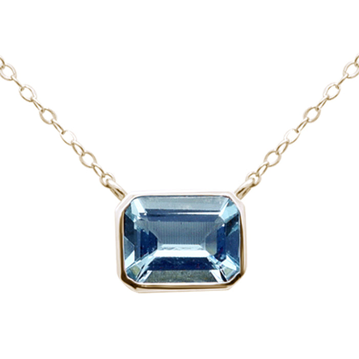 SPECIAL! .81ct G SI 14K Yellow Gold Bezel Set Aquamarine Gemstone Pendant Necklace 18" Long
