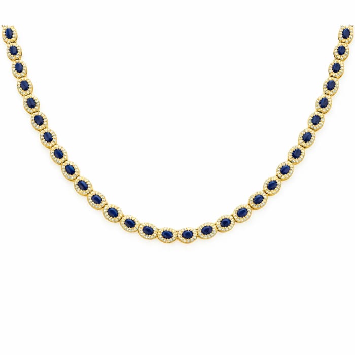 SPECIAL! 17.66ct G SI Yellow Gold Diamond & Blue Sapphire Gemstone Necklace 16" long