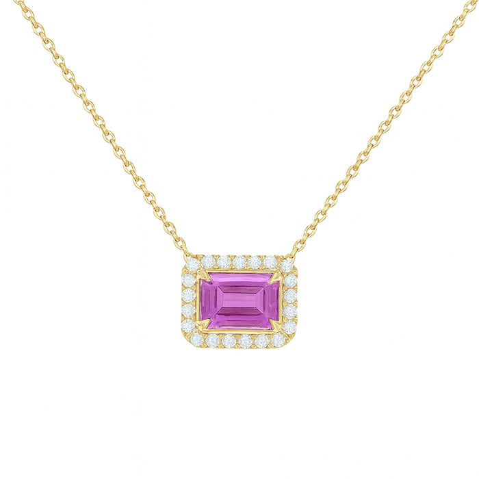 SPECIAL! .99ct G SI 14KT Yellow Gold Diamond & Pink Sapphire Gemstone Pendant Necklace 16+2"