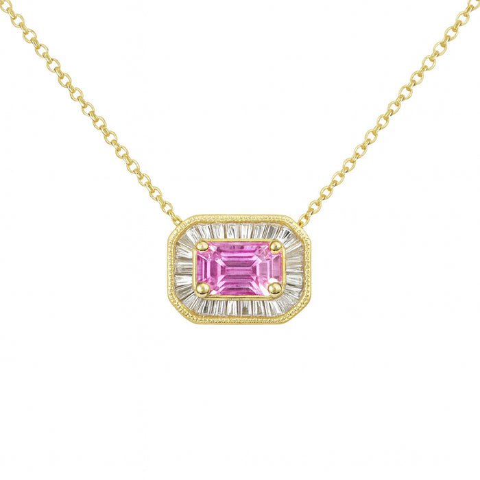 SPECIAL! .43ct G SI 14KT Yellow Gold Diamond & Pink Sapphire Gemstone Pendant Necklace 16+2"