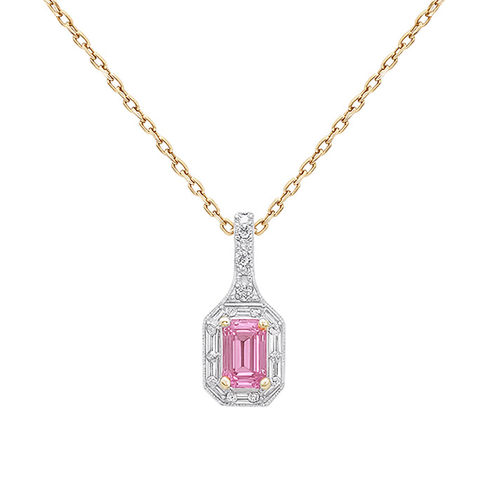 SPECIAL! .57ct G SI 14kt Yellow Gold Diamond & Pink Sapphire Gemstone Pendant Necklace 18" Long