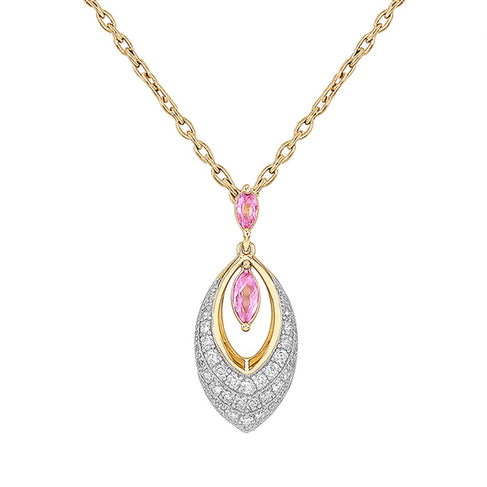 SPECIAL! .37ct G SI 14kt Yellow Gold Diamond & Pink Sapphire Gemstone Pendant Necklace 18" Long