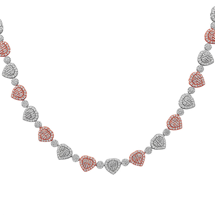 SPECIAL! 12.86ct G SI 10MM 14kt Two Tone Gold Heart Shape Chain Diamond Necklace 22" Long