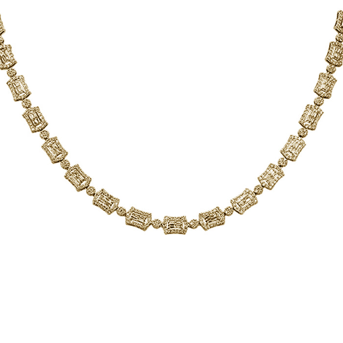 SPECIAL! 10.00ct G SI 14kt Yellow Gold Round & Baguette Diamond Necklace 22" Long