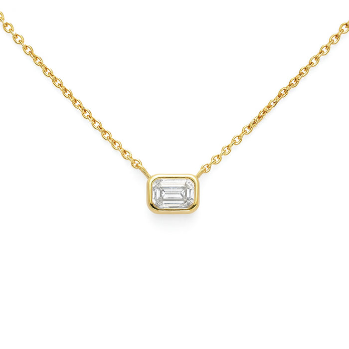 SPECIAL! .19ct G SI 14kt Yellow Gold Bezel Set Emerald Cut Diamond Solitaire Pendant Necklace 16+2" Ext.
