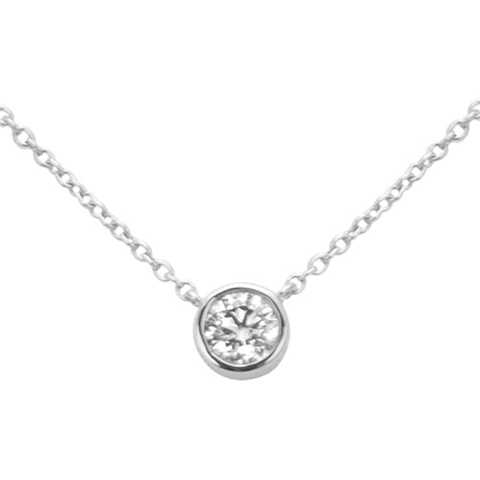 SPECIAL! .23ct G SI 14kt White Gold Bezel Set Round Diamond Solitaire Pendant Necklace 16+2" Ext.