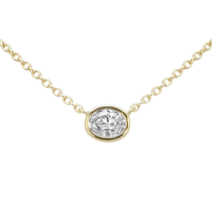 SPECIAL! .19ct G SI 14kt Yellow Gold Bezel Set Oval Diamond Solitaire Pendant Necklace 16+2" Ext.