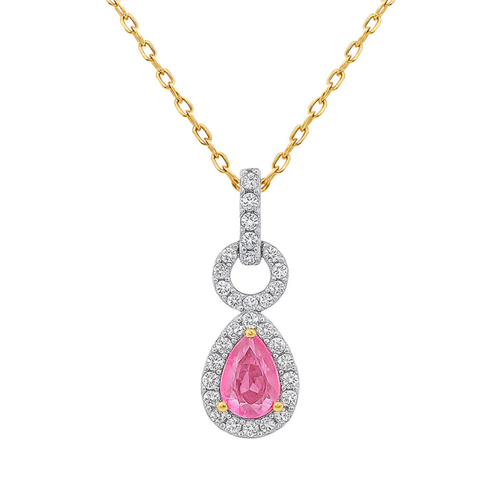 SPECIAL! .49ct G SI 14kt Yellow Gold Diamond & Pink Sapphire Pear Shape Drop Pendant 18"