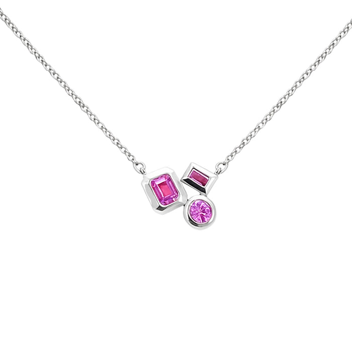 SPECIAL! .38ct G SI 14kt White Gold Pink Sapphire Multi Shape Pendant Necklace