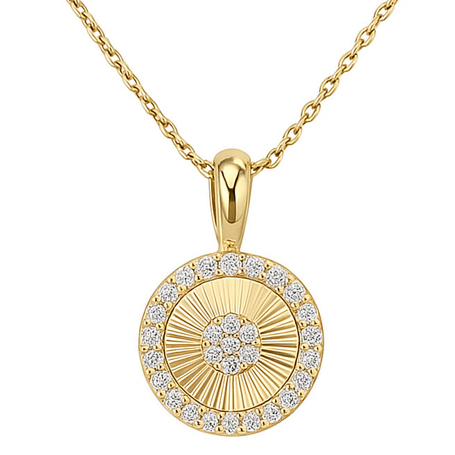 SPECIAL! .20ct G SI 14kt Yellow Gold Diamond Disc Medallion Pendant Necklace 18" Long