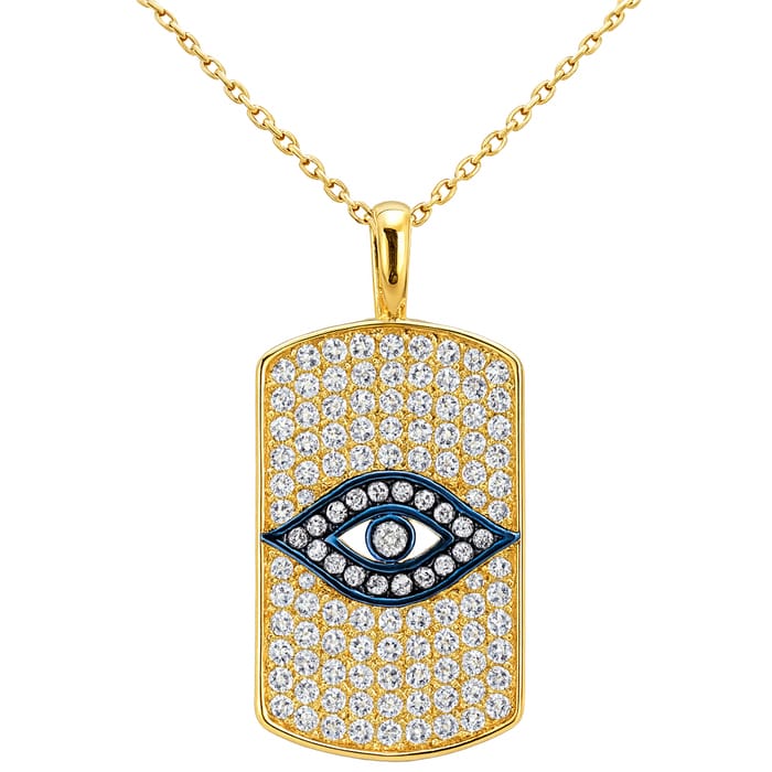 SPECIAL! .99ct G SI 14kt Yellow Gold Diamond Dog Tag Evil Eye Pendant Necklace 18" Long